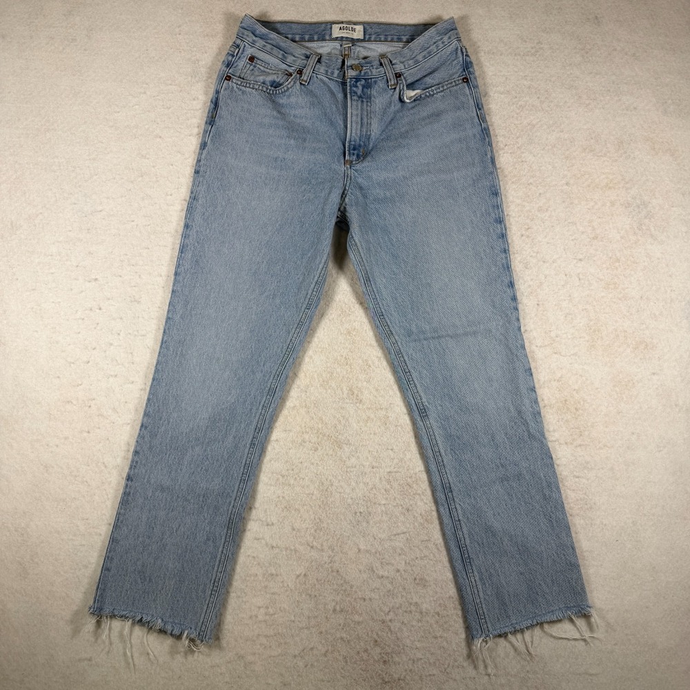 AGOLDE Jeans Womens 26 Blue Light‎ Wash Straight Leg Button Fly Raw Hem